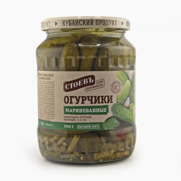 Огурцы СТОЕВЪ маринованные 3-6 см 700 гр ст/б